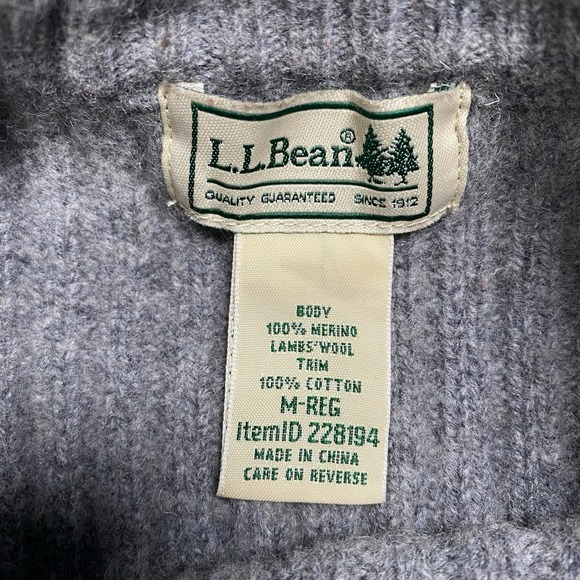 LL Bean Commando Sweater M Mens Merino Lambswool Gray Ribbed Pullover - Picture 7 of 8